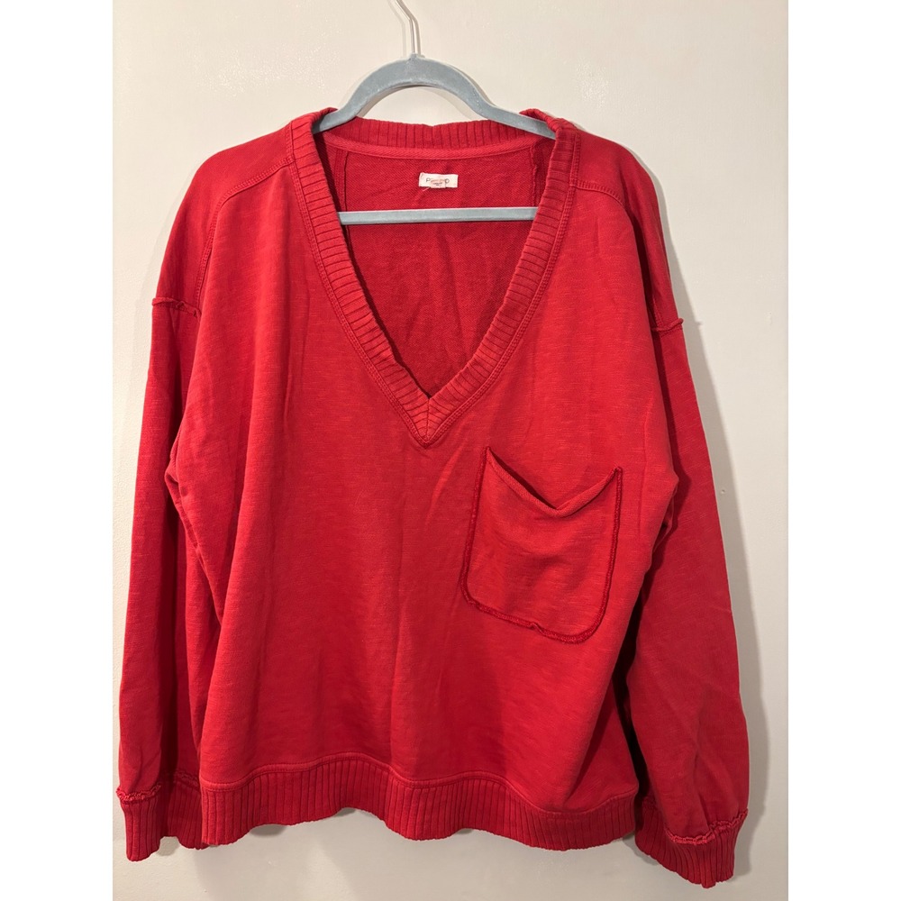 PILCRO Red Boxy Oversized V Neck Sweatshirt XL Anthropologie